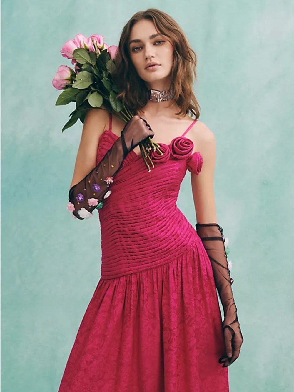 Free People Make An Entrance Strapless Corset Top Pink Midi Dress